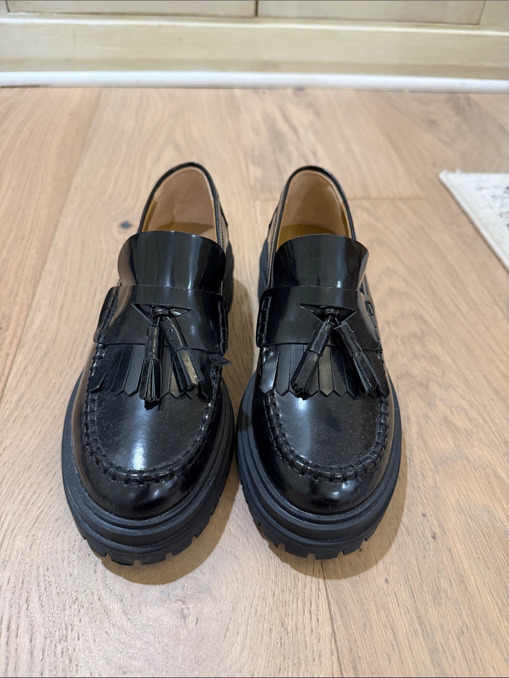 Tony Bianco Black Patent Tassel Loafers